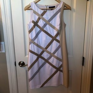 WHBM Tan & White Lattice Pattern Sleeveless Sheath Dress • 0